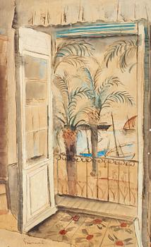 184. Isaac Grünewald, Utsikt från balkongen, Medelhavet.