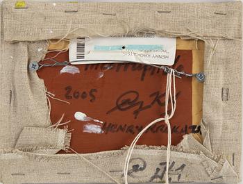 Henry Krokatsis, signerad och daterad 2005 a tergo. Blandteknik på duk uppfäst på pannå 15 x 20 cm.