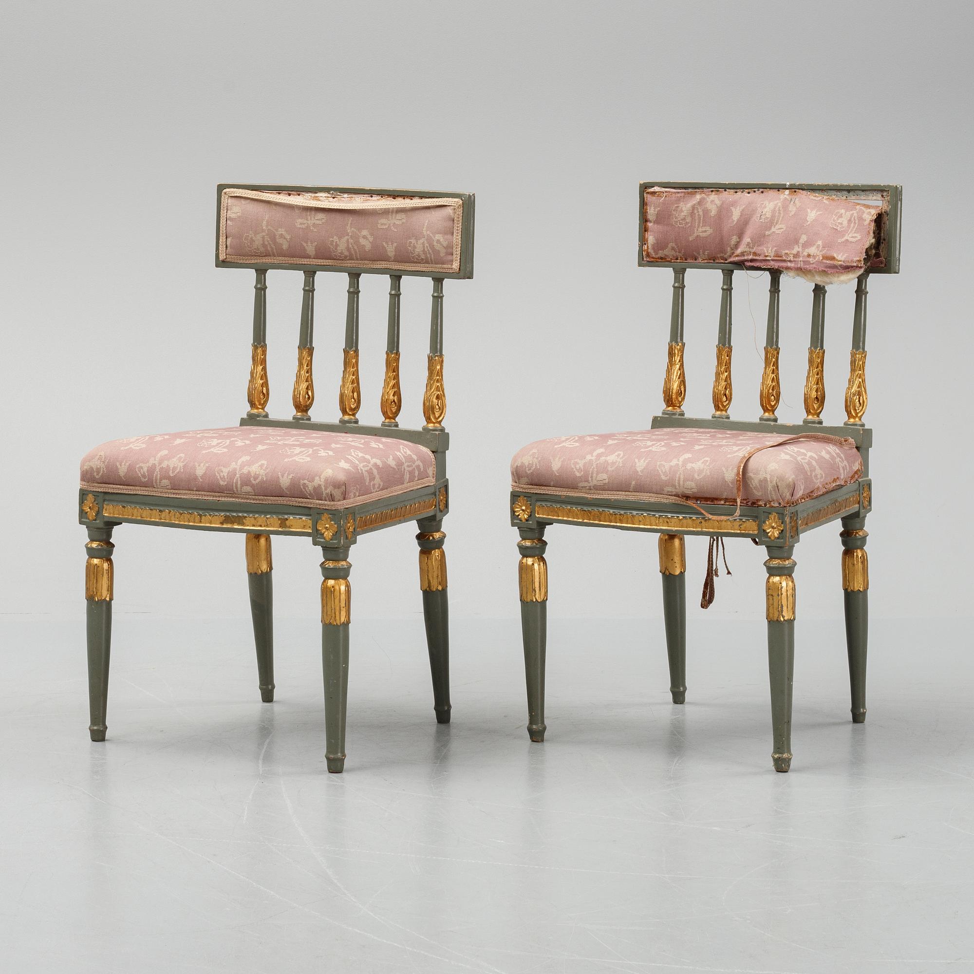 Stolar, 4 stycken (2+2), sengustavianska, tidigt 1800-tal.