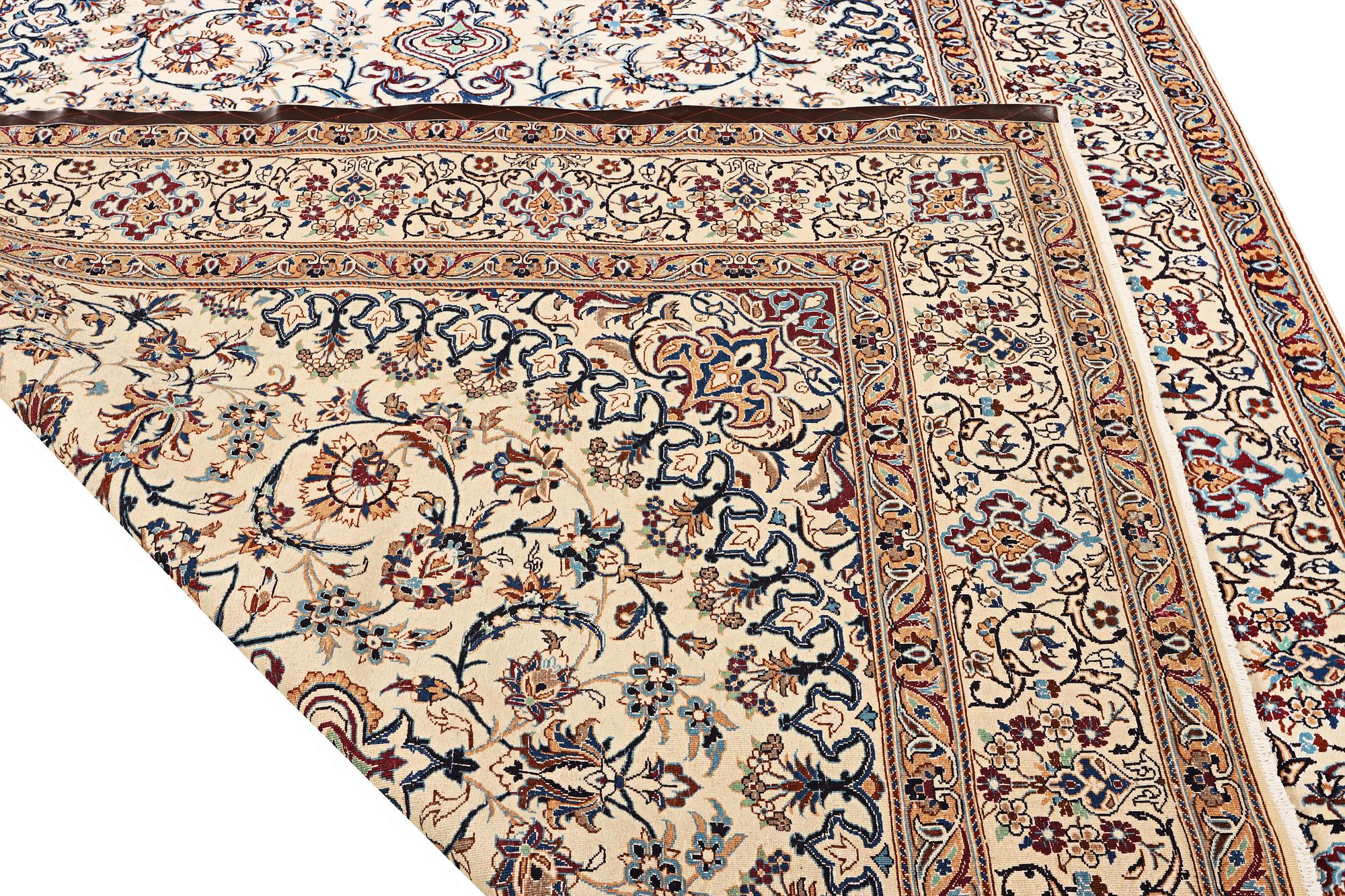 A part silk Nain carpet, 9 LA, a. 335 x 245 cm.