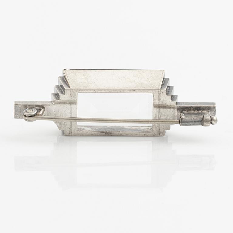 Wiwen Nilsson, brosch silver med fasettslipad bergkristall, Lund 1936.