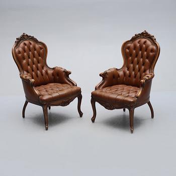 FÅTÖLJER, nyrokokostil, omkring 1900-talets mitt.