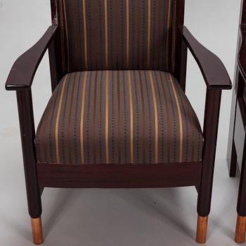 Bernhard Häkli, a pair of Finnish Jugend armchairs for Vihdin Puuseppäin Huonekaluliike 1911.