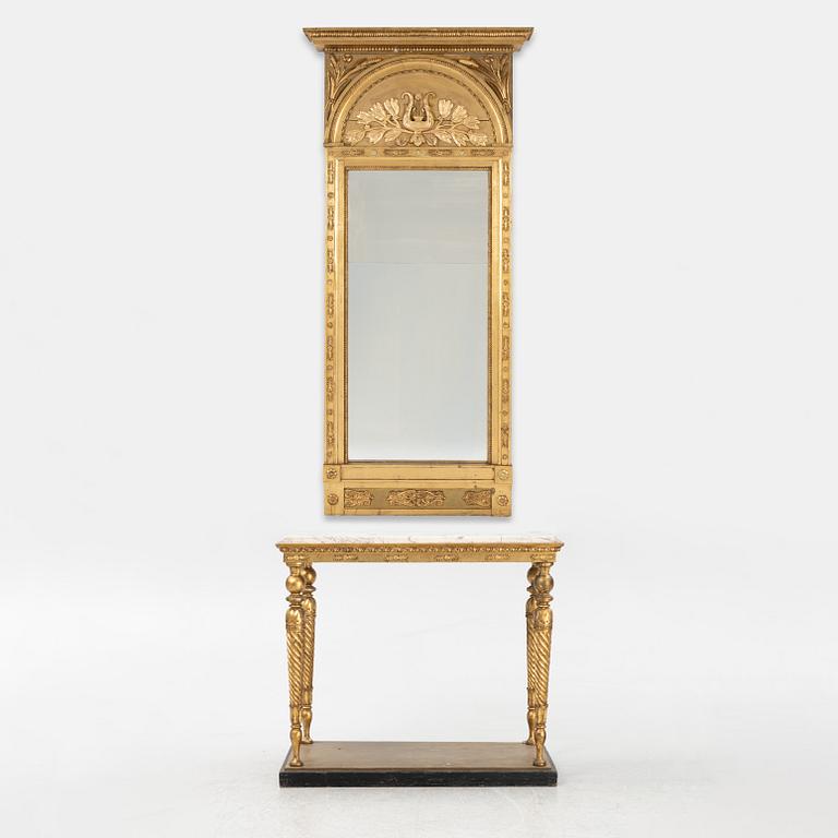 Jonas Frisk, a late Gustavian gilt mirror and console table (active 1805-1824 in Stockholm).