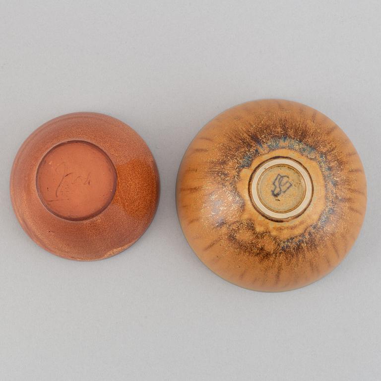 A set five stoneware vases and two bowls, including Tomas Anagrius and Atte Holm, Höganäs.