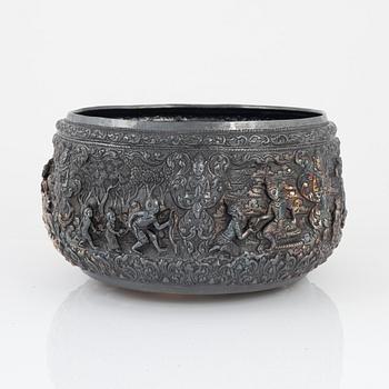 Bowl, low-grade silver, Southeast Asia.