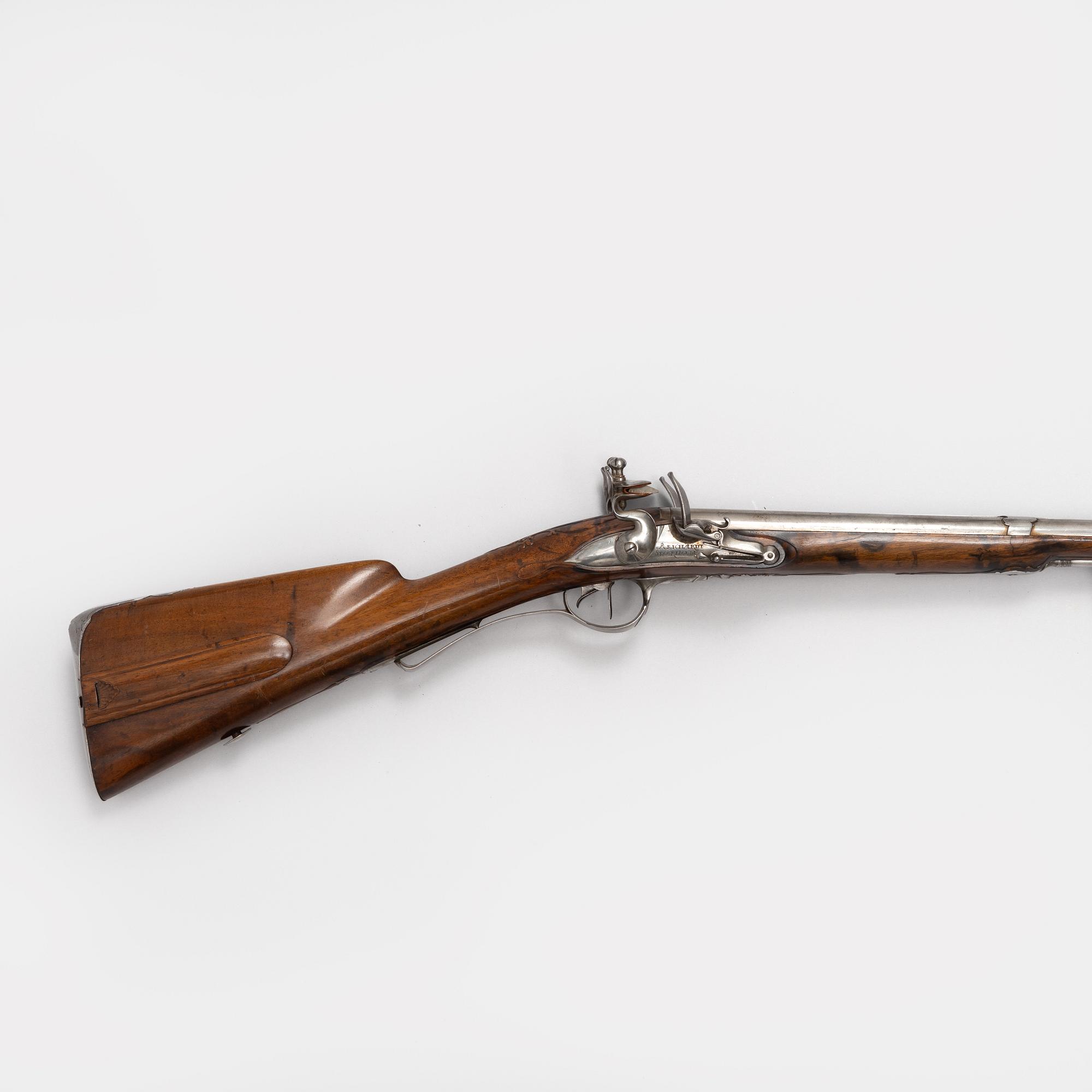 Flintlock rifle, double-barrelled, Johan Reichardt, Stockholm (c. 1730-1806), second half of the 18th century.