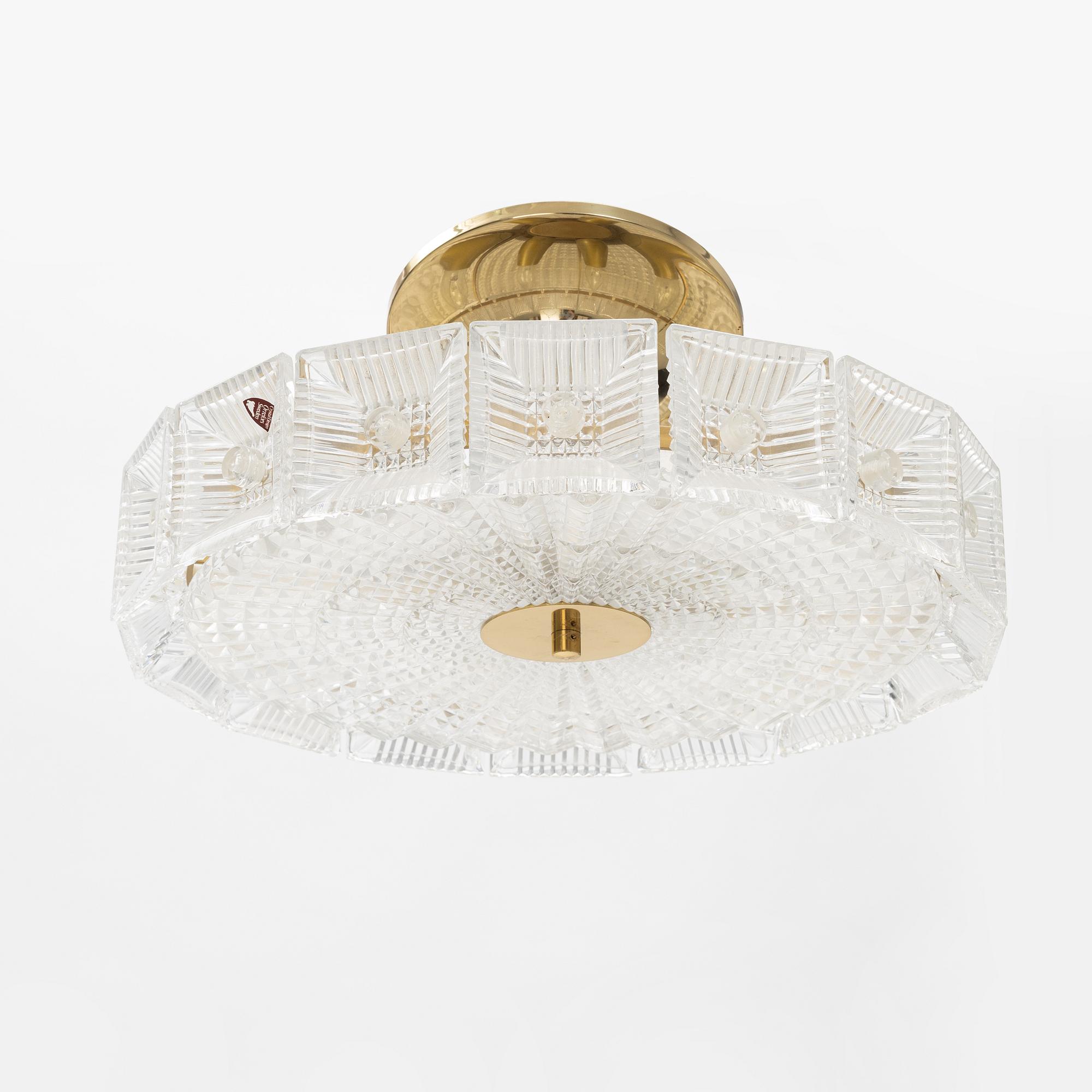 Carl Fagerlund, a glass and brass ceiling light, Orrefors.