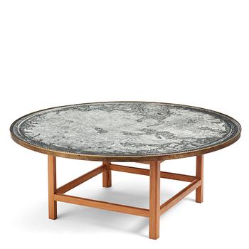 322. Josef Frank, a mahogany base table, map on the top, Svenskt Tenn, Sweden, model U601 (the top) & U491, 1960s-70s.