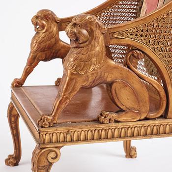 Helge Werner, a pair of gilt and carved Swedish Grace armchairs, ca 1920-30s.