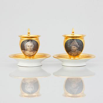 A Russian Empire coffee service, presumably by the Yusupov porcelain manufactory.