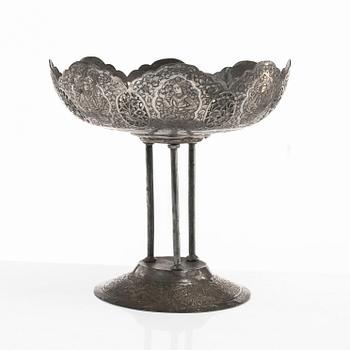 A Persian silver plated copper bowl, 20th century.