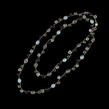 COLLIER, 14K guld och förgyllt silver, röktopaser och peridoter.