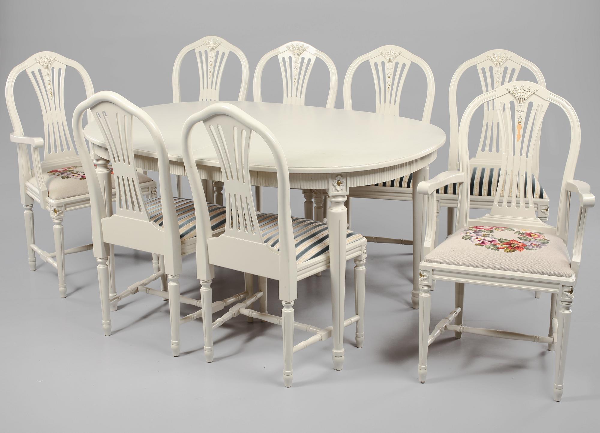 MATSALSMÖBLEMANG, 9 delar, gustaviansk stil, 1900-talets andra hälft.