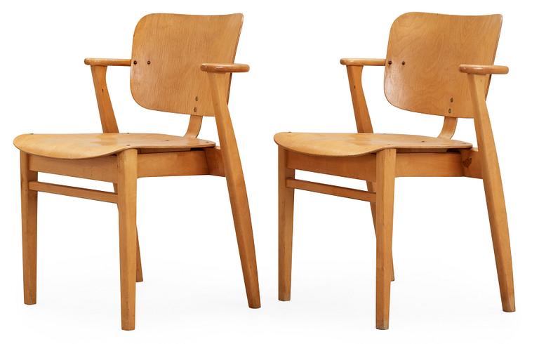 A pair of Ilmari Tapiovaara 'Domus' birch armchairs, Keravan Puuteollisuus, Finland.