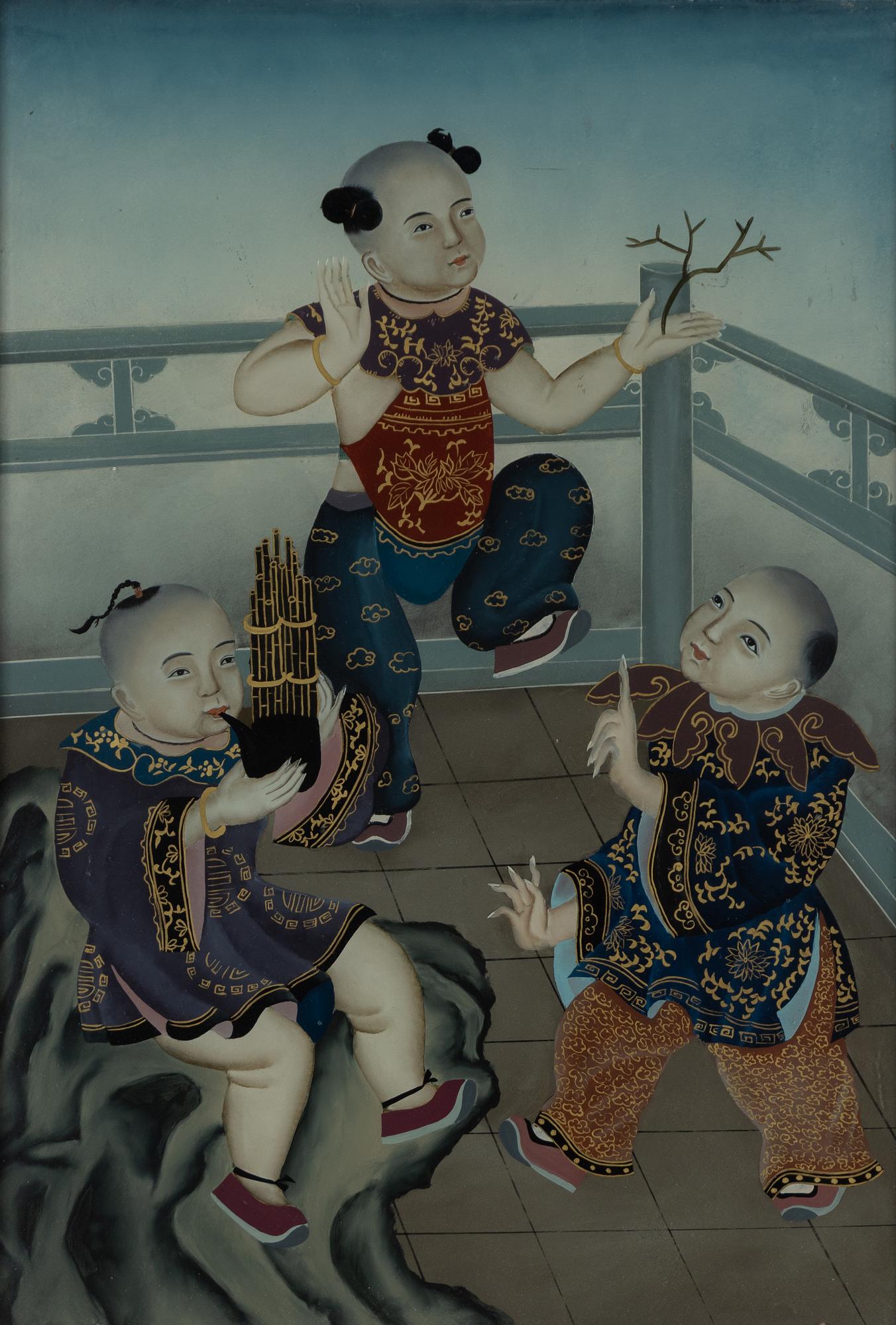 A reverse glass painting, 20th century.