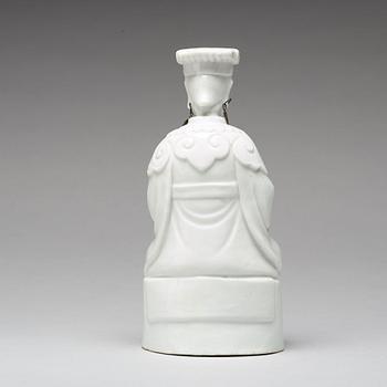 A blanc de chine figure of a deity, Qing dynasty, 19th Century.