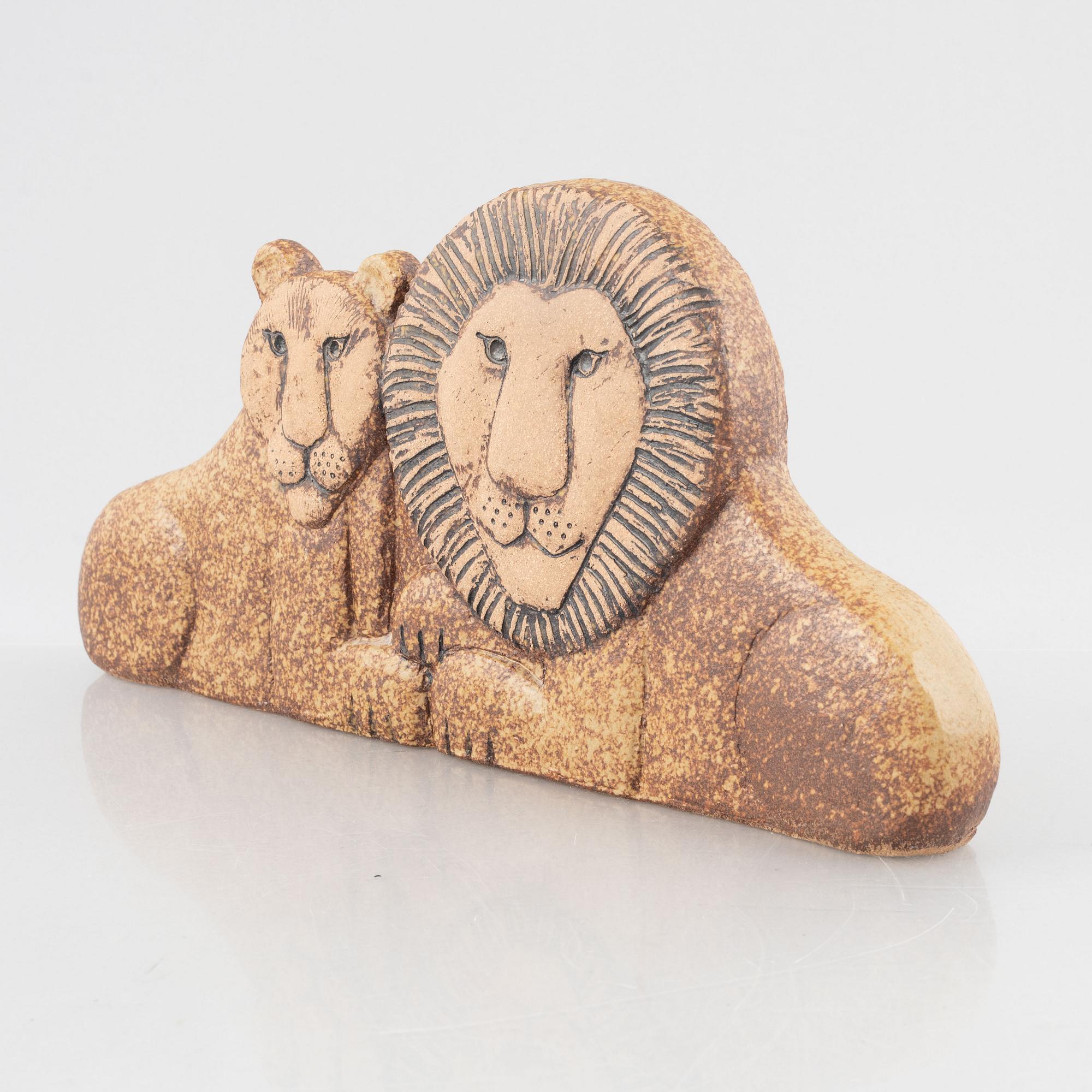 Lisa Larson, figurin, stengods, "Lejonpar", ur serien serien "Noaks Ark", Gustavsbergs Studio.