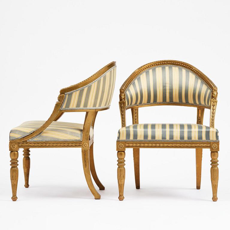 A pair of late Gustavian open armchairs attributed to E. Ståhl (master in Stockholm 1794-1820).