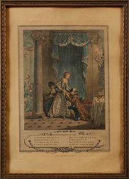 GRAVYRER, 5 st, delvis kolorerade kopparstick, 1700/1800-tal.