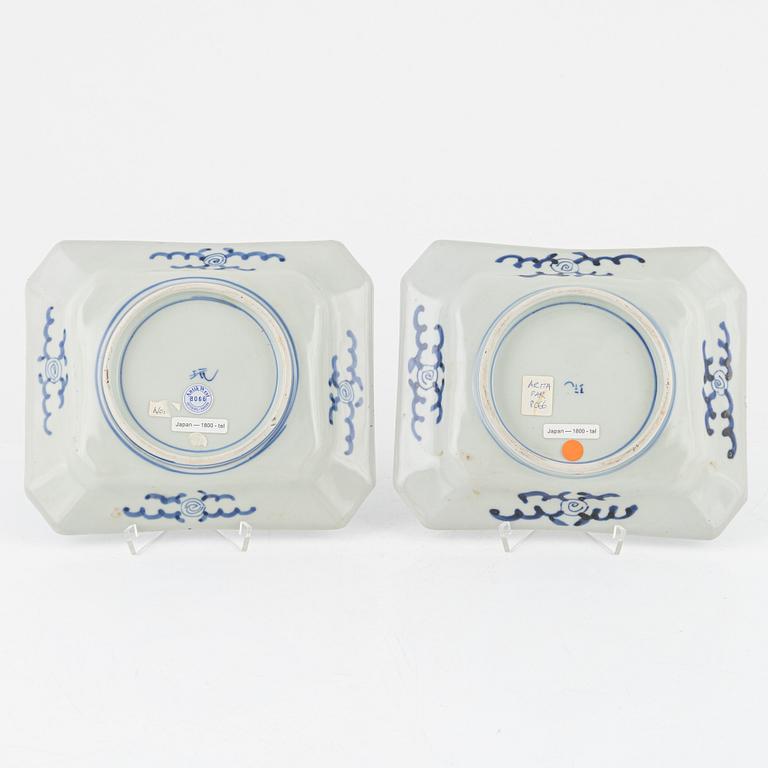 Two porcelain dishes and an incense burner, Japan, 19th century.