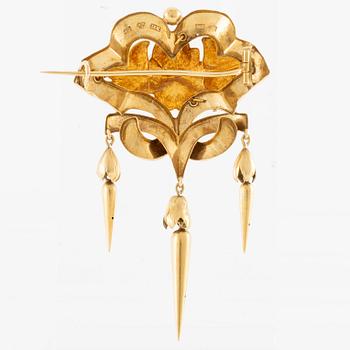 Brooch, 18K gold with pearl. 19th century.