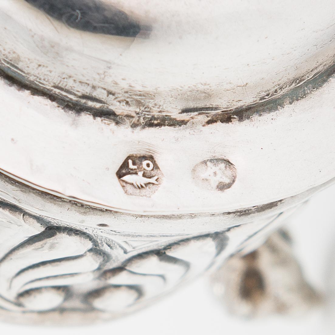 A Spanish silver bowl, maker's mark J. Perez Fernandez, and a silver salt cellar, Platería López, Madrid.