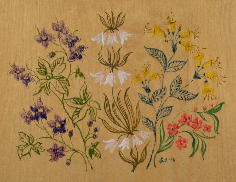 SAARA HOPEA, BLOMMOR, olja på faner, sign. -46.