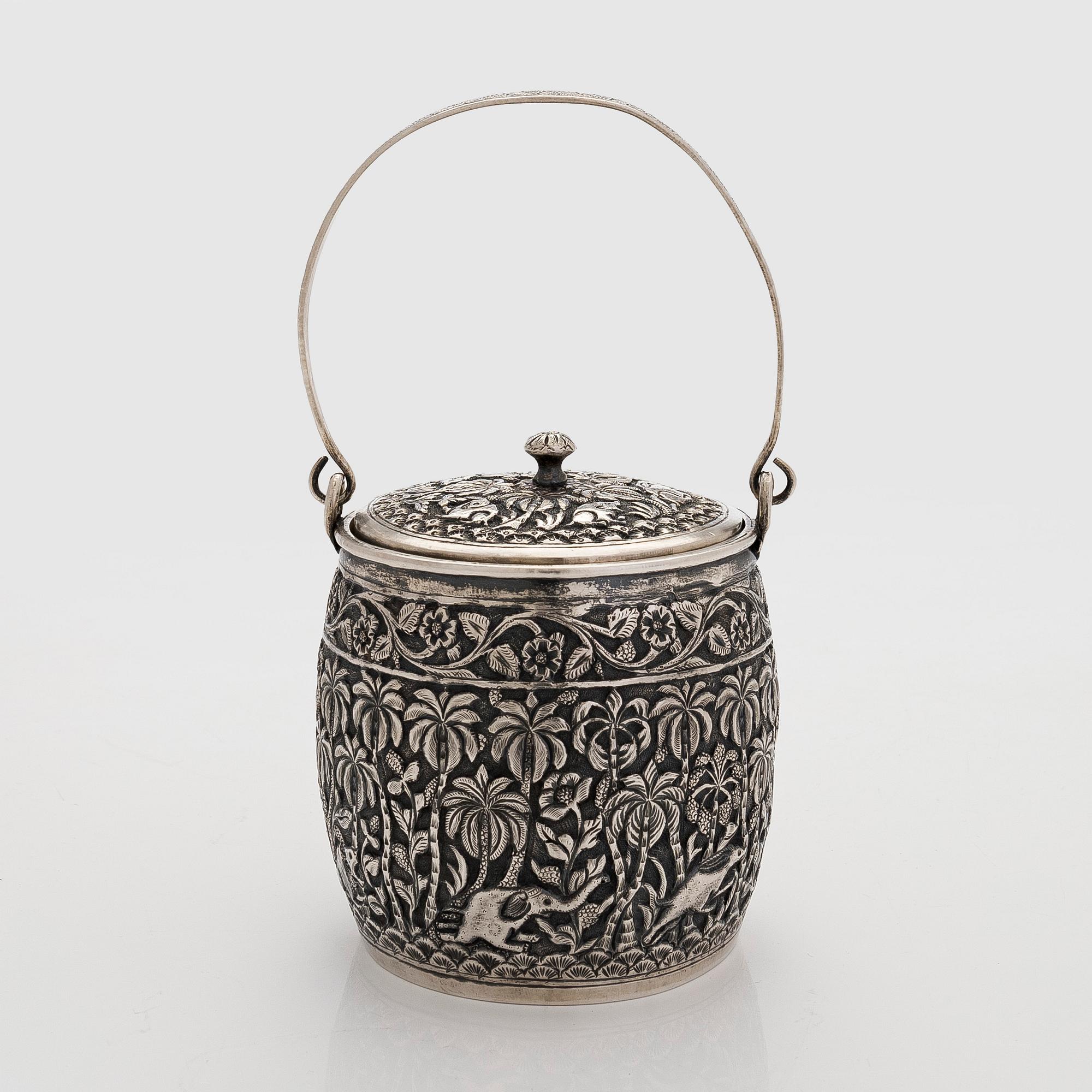 A late 19th-century silver parcel-gilt jar, India.