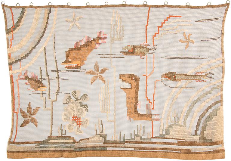 Greta Skogster-Lehtinen, oviverho/seinätekstiili, 1930-luku.