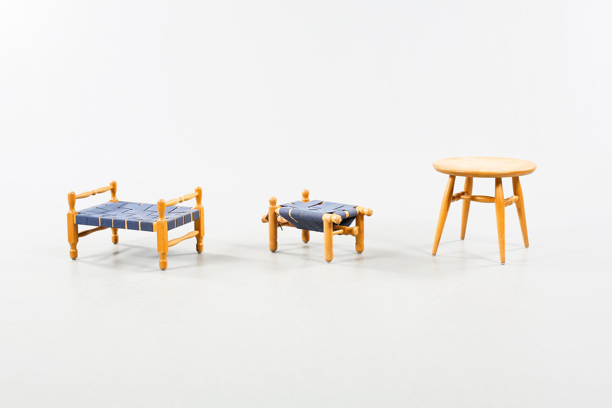 Two stools and a table designed by Erik Höglund for Boda Möbler in 1960s.