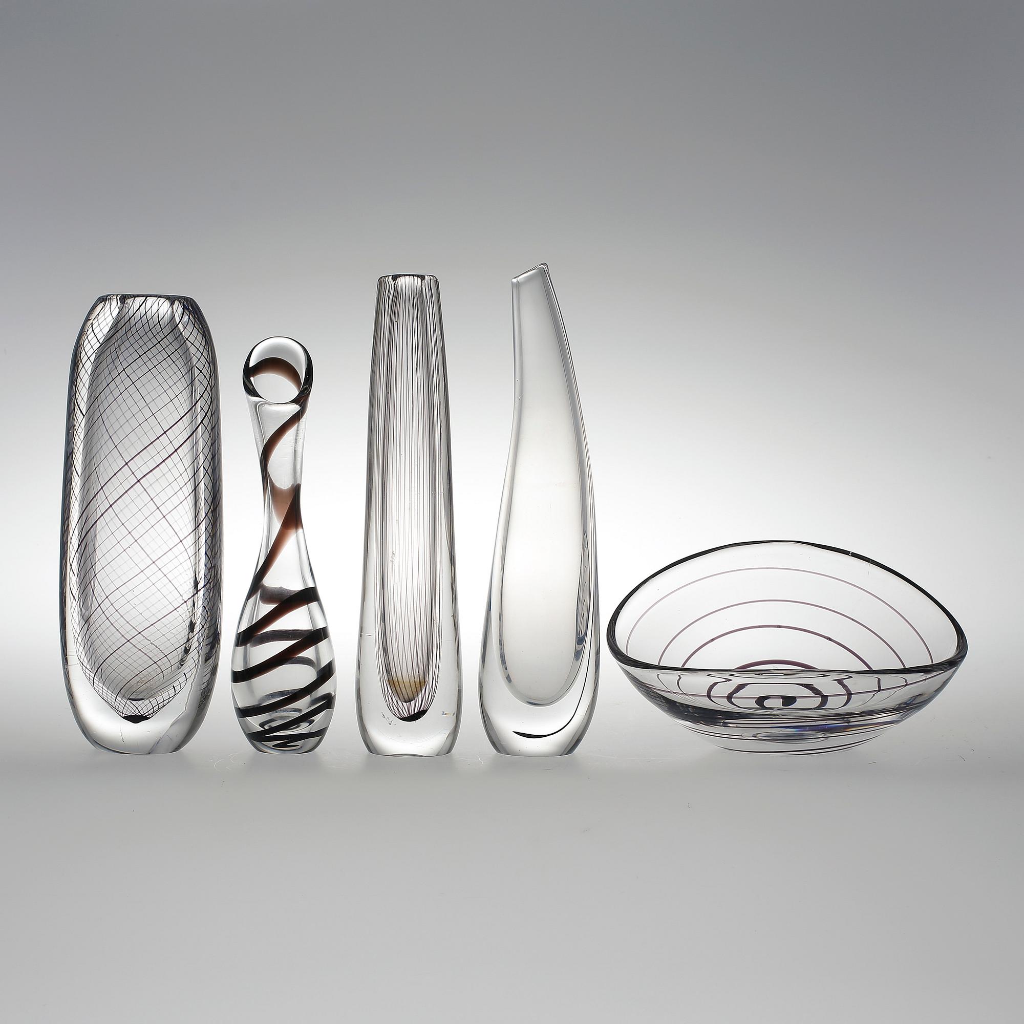 VASER, glas, 5 st, Vicke Lindstrand, Kosta.