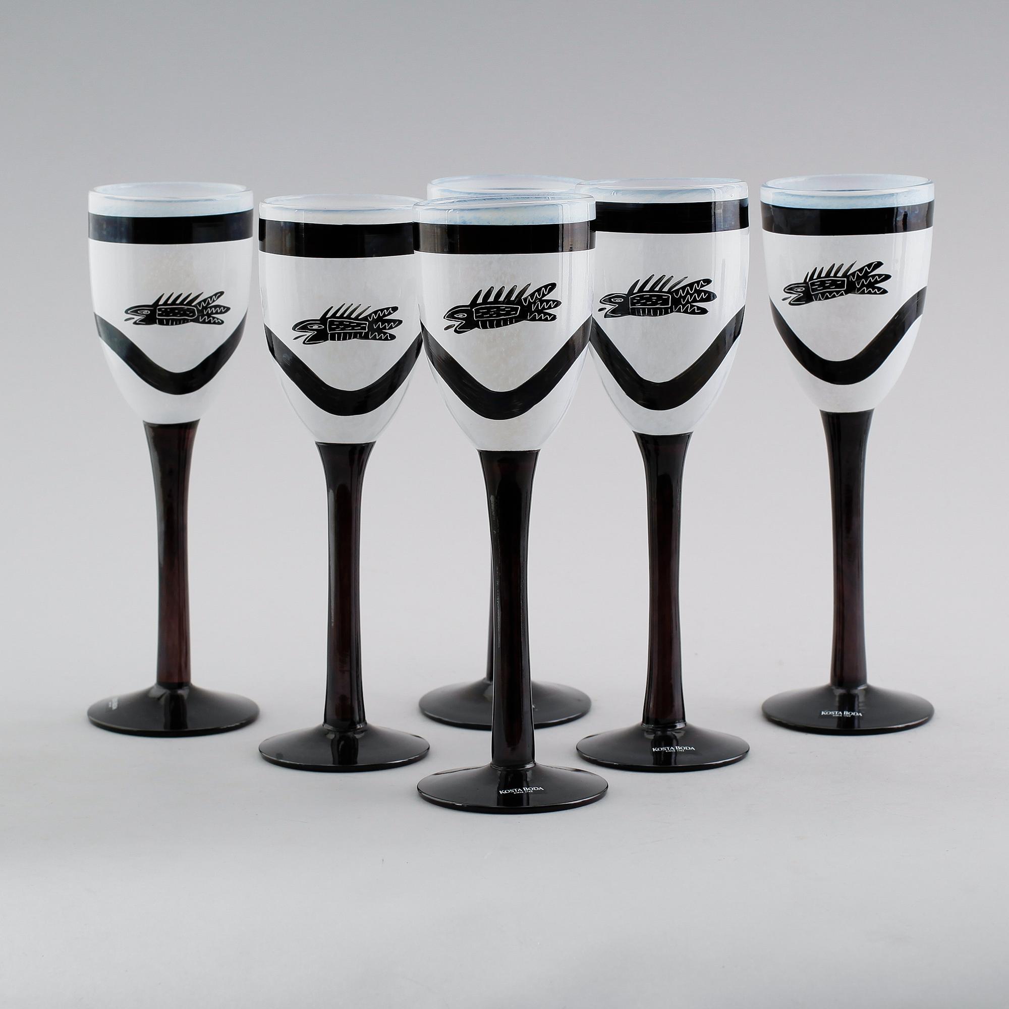 POKALGLAS, 6 st, glas, "Caramba", Ulrica Hydman-Vallien, Kosta Boda.
