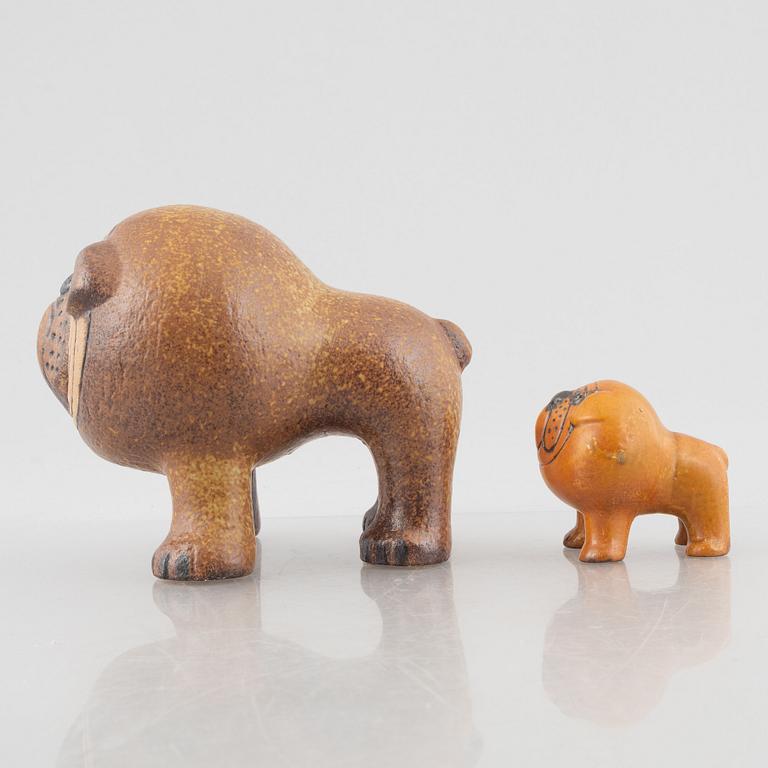 Lisa Larson, two stoneware figurines, 'Bulldog Midi' and 'Bulldog Mini', from the series "Kennel", Gustavsberg.