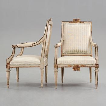 A pair of Gustavian late 18th century armchairs.