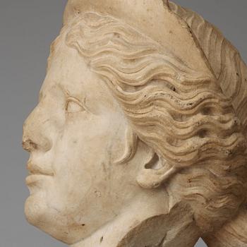 A marble portrait head of a woman with diadem, Roman 150 AD or later ie until modern times.