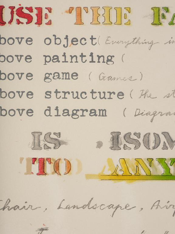 Arakawa, Öyvind Fahlström, Jasper Johns, Claes Oldenburg, Robert Rauschenberg, James Rosenquist & Edward Ruscha.