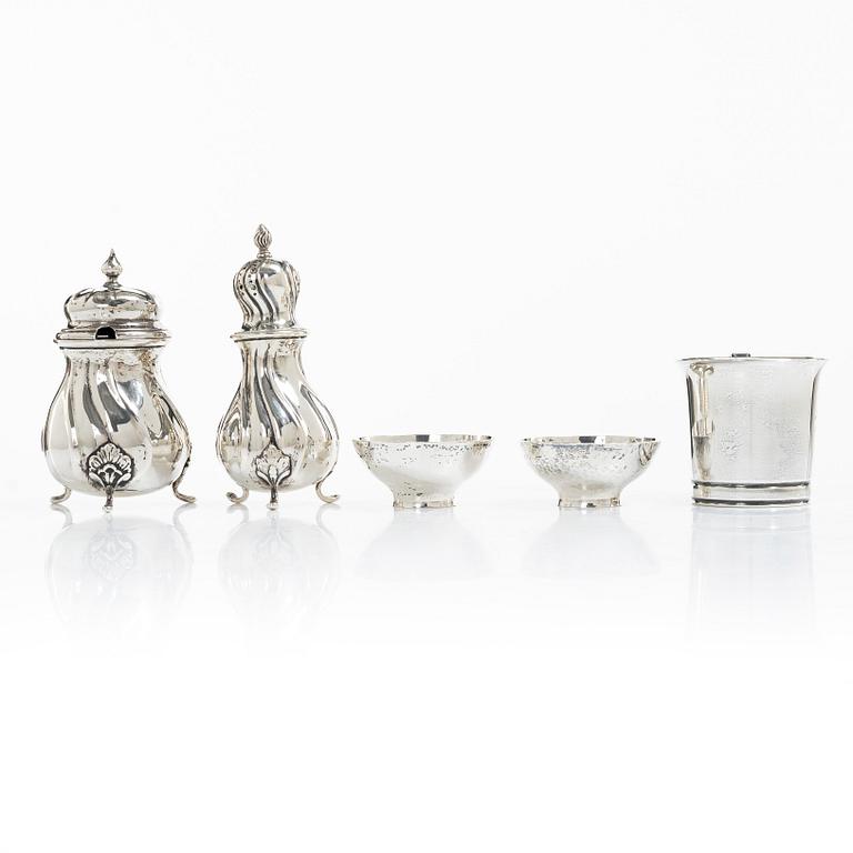 Silver, 5 pieces, Sweden and Denmark, 20th century.