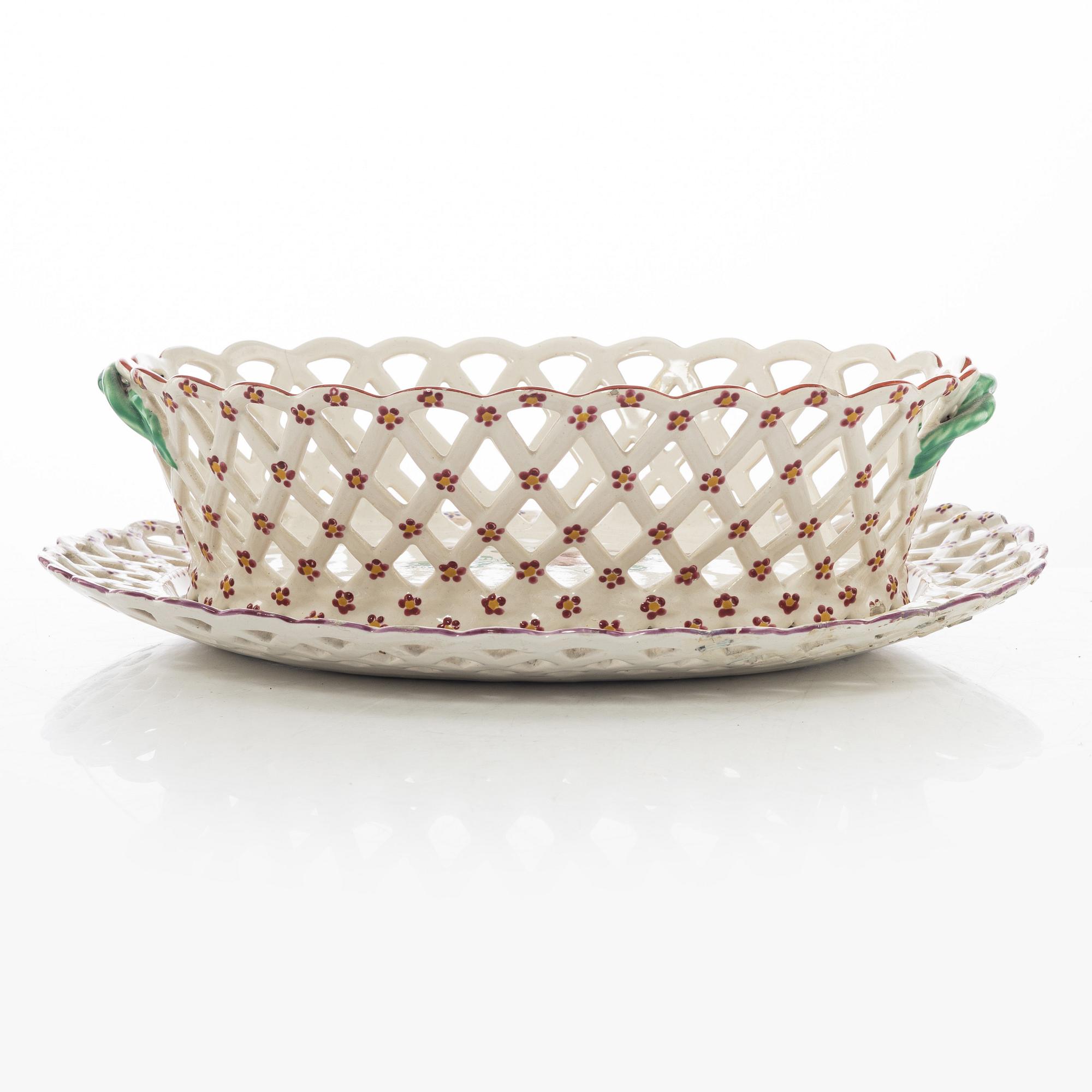 An earthenware openwork bowl and platter, presumably early 20th century.