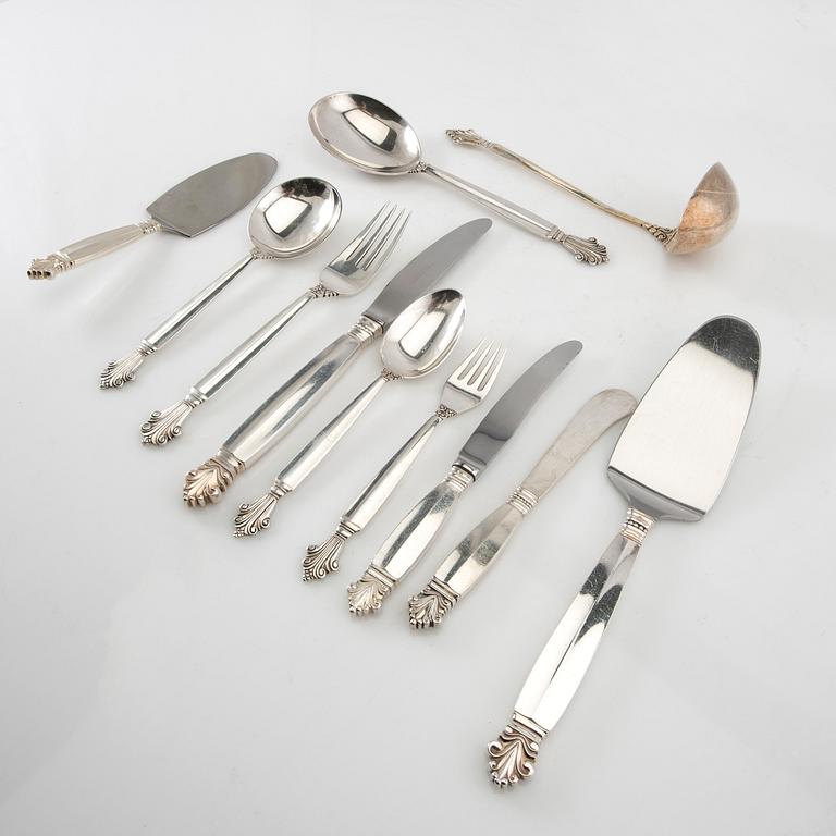 Johan Rohde, Bestick 107 dlr "Dronning/Acanthus" sterlingsilver, för Georg Jensen.