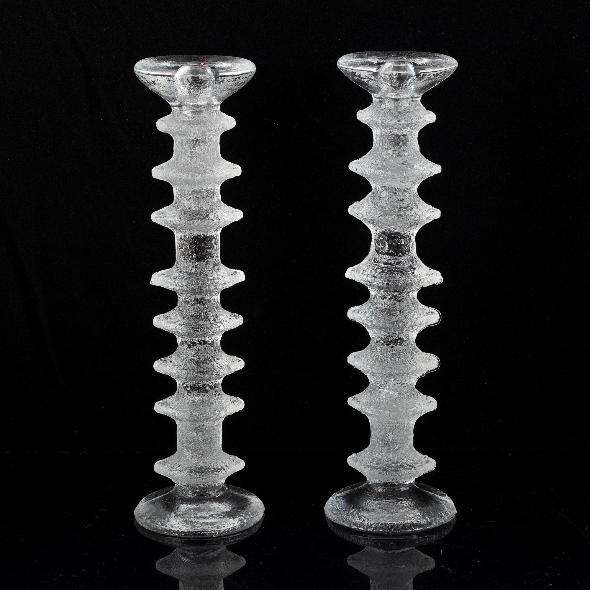 Timo Sarpaneva, a set of five glass candle sticks, 'Festivo', Iittala, Finland. Designed 1966.