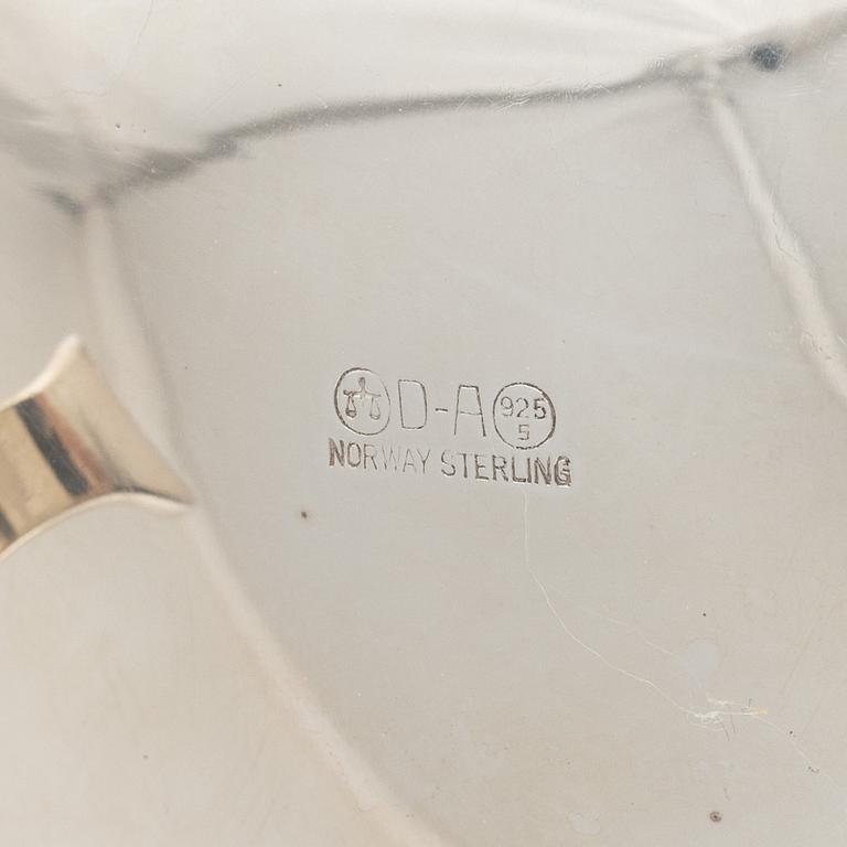 A Norwegian Silver Coffee Pot, Creamer and Sugar Bowl, mark of David Andersen, Oslo, mid-20th Century.