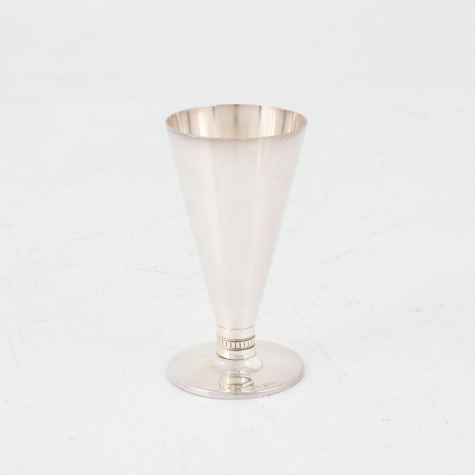 Tore Eldh, snapsglas, 12 st, silver, K&EC, Göteborg, 1949-1958.