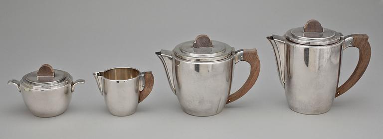 TÉ OCH KAFFESERVIS, 4 delar, nysilver, art deco, Stjernkvist metallfabrik, Mariefred, 1930-tal.