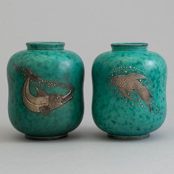 WILHELM KÅGE, two 'Argenta' stoneware vases from Gustavsberg.