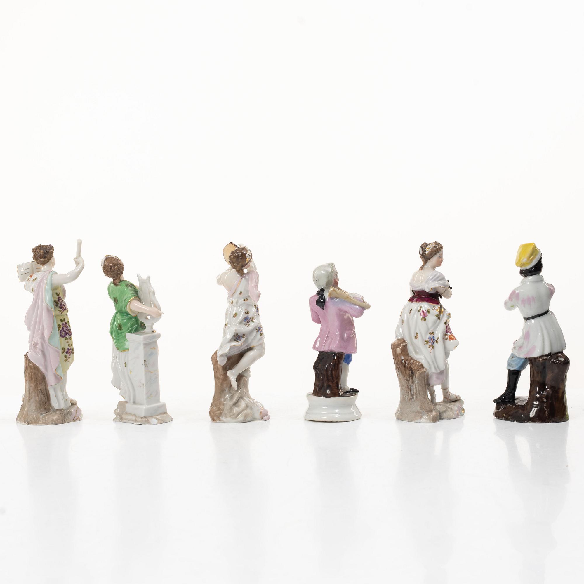 A group of six German porcelain figures, 20th century.
