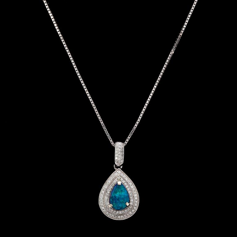 HÄNGE, 14k vitguld med svart opal och diamanter.