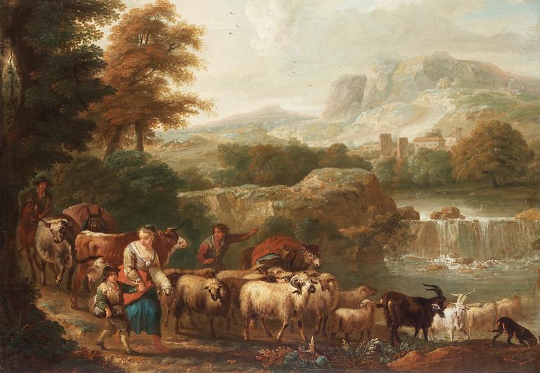 Abraham Jansz. Begeyn Circle of, ABRAHAM JANSZ BEGEYN, Oil on canvas, Company with livestock.