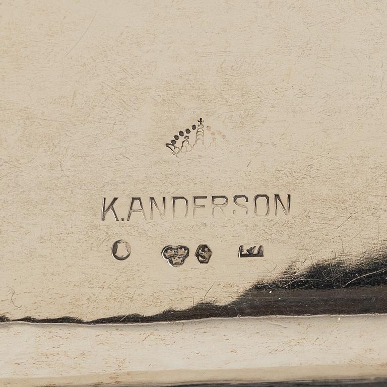 K Anderson, bricka, silver, Stockholm 1917.