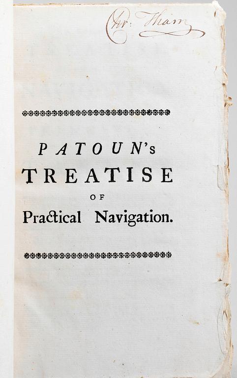 BOK, "A complete treatise of practical navigation...", av Archibald Patoun, London 1747.